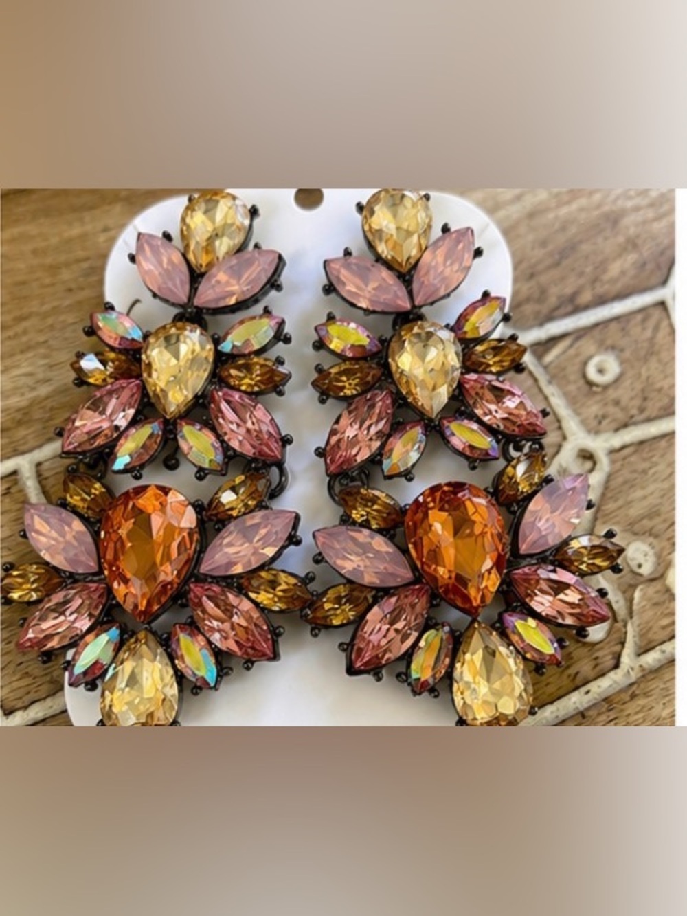 Multicolor Crystal Statement Earrings – Pink Amber Champagne Floral Chandelier E
